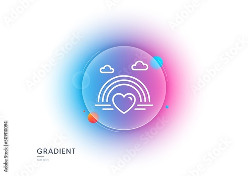Lgbt line icon. Gradient blur button with glassmorphism. Pride rainbow with heart sign. Gender diversity symbol. Transparent glass design. Lgbt line icon. Vector