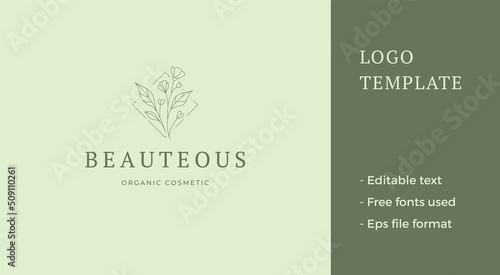 Elegant botanical flower rhombus frame spring garden plant monochrome logo vector