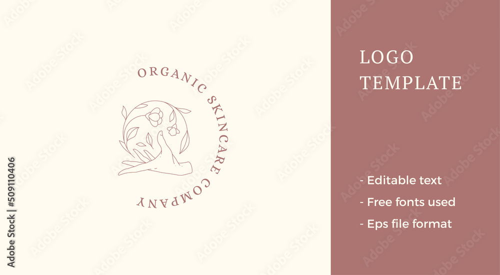 Fototapeta premium Minimalist human hand curved wildflower stem buds spring organic plant line art logo vector