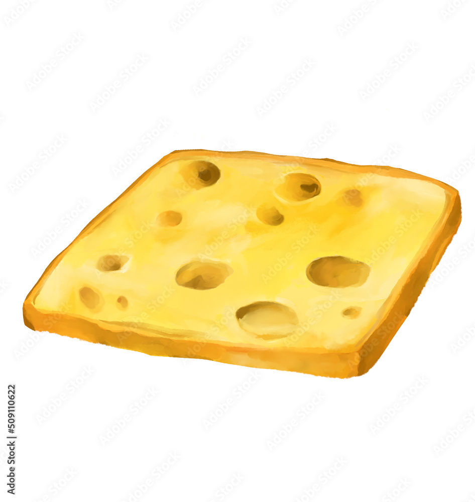 Cheese with holes butter slice watercolor illustration dairy product Cheese with holes butter slice watercolor illustration dairy product