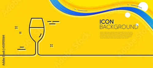 Wine glass line icon. Abstract yellow background. Burgundy glass sign. Minimal wineglass line icon. Wave banner concept. Vector