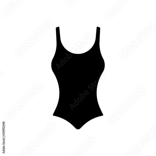 Women One Piece Bikini Swimsuit Black Silhouette Icon on White Background. Girl Summer Beauty Swimwear Sea Cloth Pictogram. Lady Beach Fashion Swim Clothing Flat Symbol. Isolated Vector Illustration