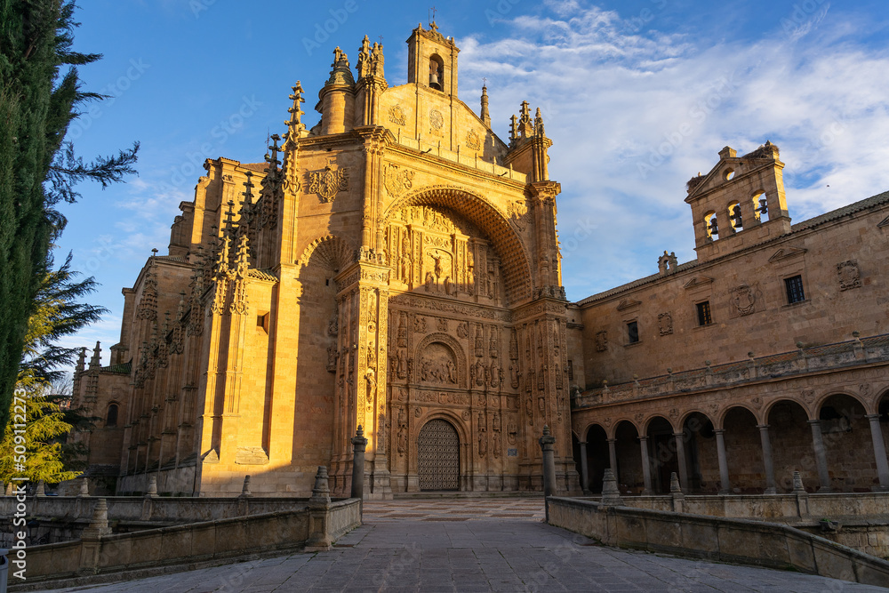 San Esteban convent of Salamanca (World Heritage Site by UNESCO) at sunset in the old town, Castilla y Leon, Spain.