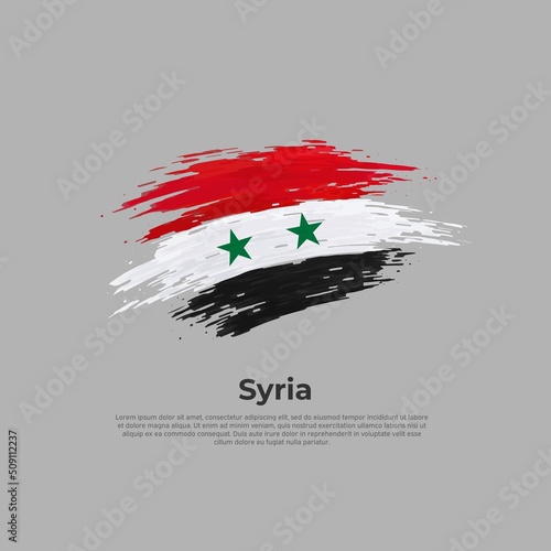 Syria flag. Brush painted syrian flag on a white background. Brush strokes. Vector design national poster, template. Place for text.  State patriotic banner of syria, cover. Copy space