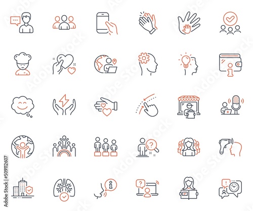 People icons set. Included icon as Search employee, Woman read and Person talk web elements. Electronic thermometer, Cooking chef, Safe energy icons. Group, Online question. Vector