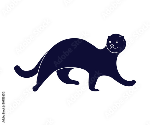 Cute black ferret running, stylized pet isolated