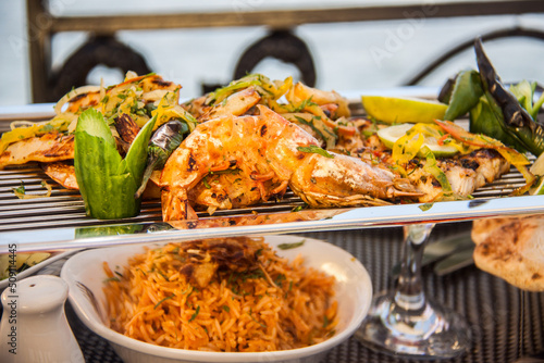 Food Photography art shots, Egyptian Oriental Barbequed Sea food, Photo is selective focus with shallow depth of field. Shot taken at Cairo Egypt