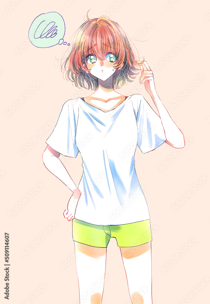 半袖短パンの女性 半袖短パンの女性