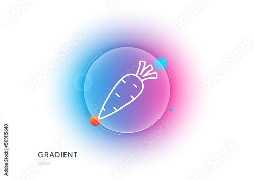 Carrot line icon. Gradient blur button with glassmorphism. Vegetable food sign. Diet nutrition symbol. Transparent glass design. Carrot line icon. Vector
