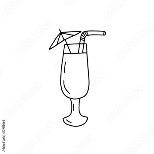 Doodle summer cocktail illustration. Hand drawn vector cocktail sticker