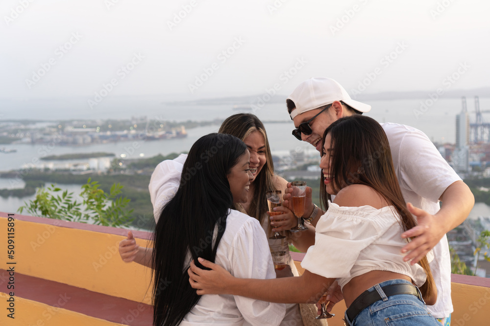 Smiling Friends Drink Champagne Together Outside Smiling Friends Drink Champagne Together Outside