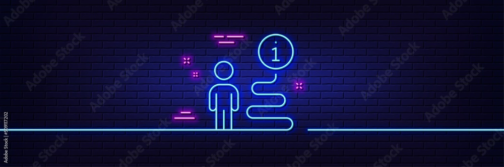 Neon light glow effect. Support line icon. Help information sign. Info path symbol. 3d line neon glow icon. Brick wall banner. Support outline. Vector Neon light glow effect. Support line icon. Help information sign. Info path symbol. 3d line neon glow icon. Brick wall banner. Support outline. Vector