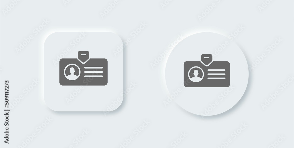 Identification card or id card solid icon set in neomorphic design style. Vector illustration. Identification card or id card solid icon set in neomorphic design style. Vector illustration.