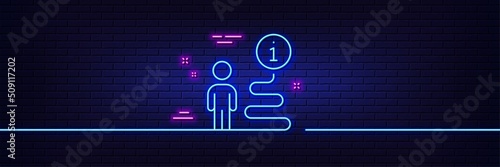 Neon light glow effect. Support line icon. Help information sign. Info path symbol. 3d line neon glow icon. Brick wall banner. Support outline. Vector