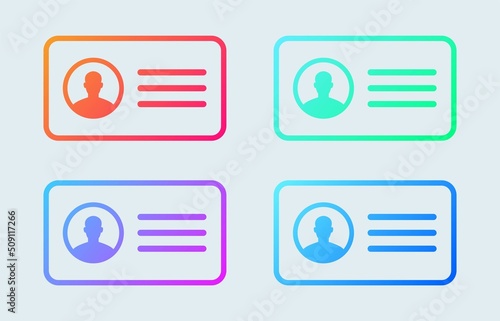 Identification card or id card line icon set in gradient colors. Vector illustration.