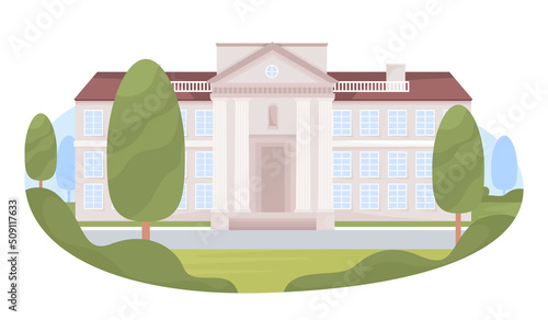 Building of college 2D vector isolated illustration. Antique university building flat object on cartoon background. Cityscape colourful editable scene for mobile, website, presentation