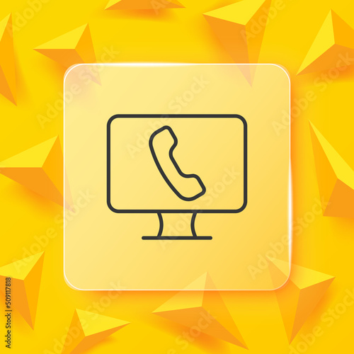 Monitor with phone line icon. Call, handset, 24 on 7, navigation, mail, correspondence, sms, alarm clock, missed. Phone future concept. Glassmorphism style. Vector line icon for Business