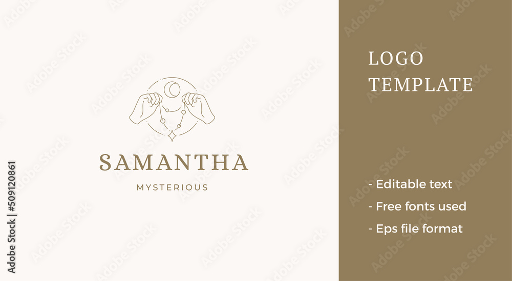 Esoteric human hands expensive magic gem jewelry necklace business line logo vector illustration Esoteric human hands expensive magic gem jewelry necklace business line logo vector illustration