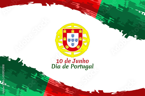 Translation: June 10, Portugal Day. National Day of Portugal Vector Illustration. Suitable for greeting card, poster and banner.