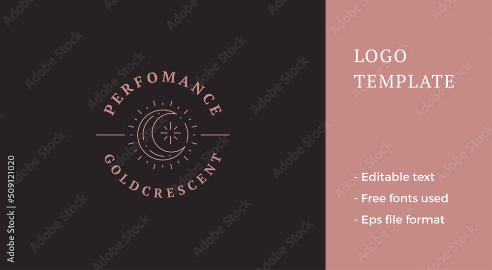 Minimalist shining half moon bright sun esoteric circle line logo place for text vector illustration