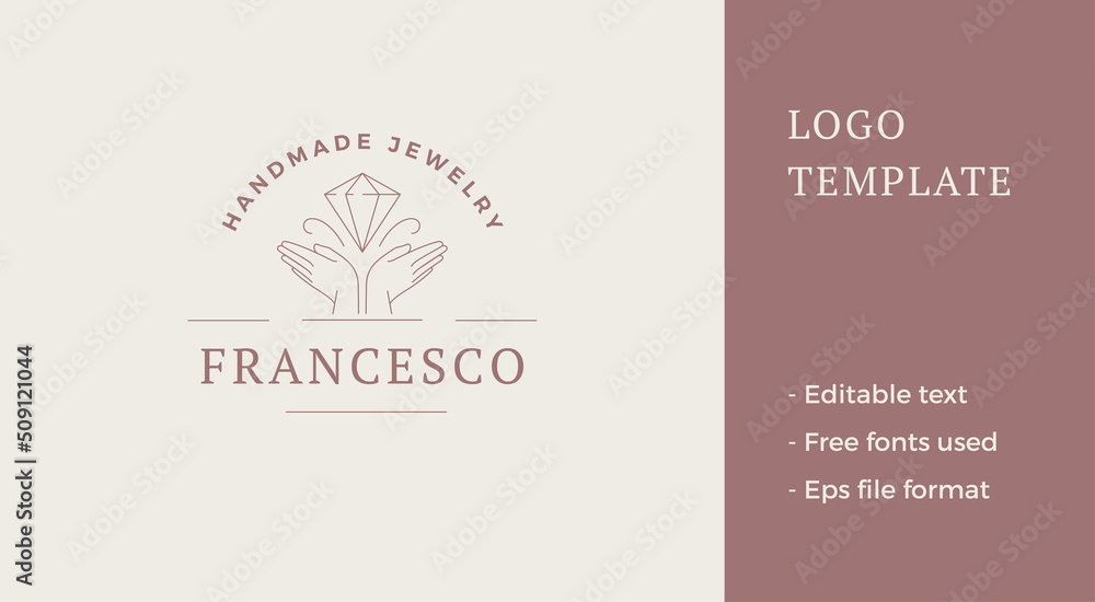 Romantic human hands with jewelry gem curved line decorative design business logo vector Romantic human hands with jewelry gem curved line decorative design business logo vector
