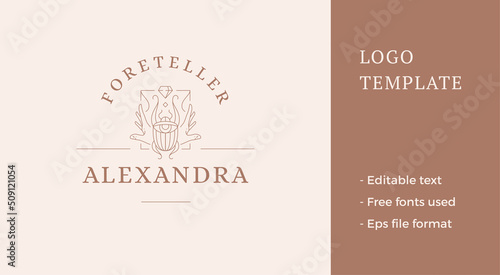 Antique human hands with magic Chafer gem brilliant decorative frame business line logo vector