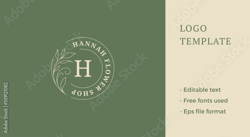 Elegant botanical blossom flower branch circle minimalist business line logo vector illustration
