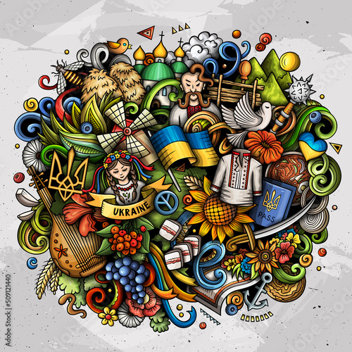 Ukraine cartoon doodle illustration. Funny Ukrainian design.