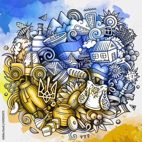 Ukraine cartoon doodle illustration. Funny Ukrainian design.