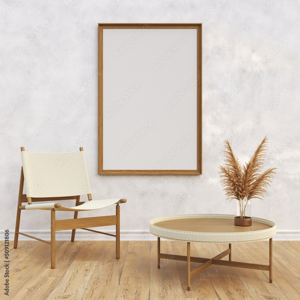 Mock up poster frames with minimal armchair in modern interior