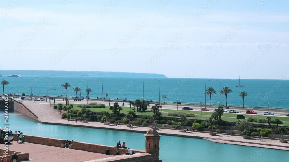 Beautiful view of the coastline and the sea near Palma De Mallorca city in Spain. Mediterranean sea coastline. Beautiful view of the coastline and the sea near Palma De Mallorca city in Spain. Mediterranean sea coastline.