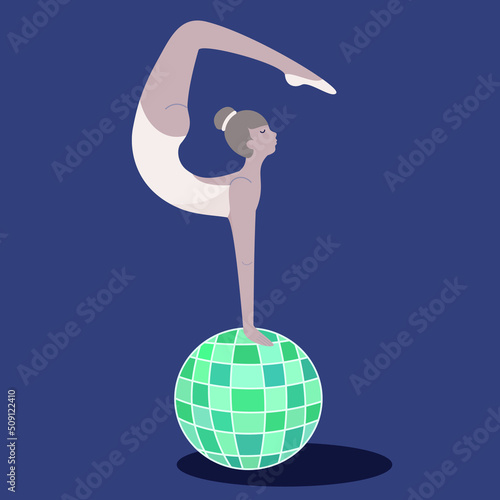 young girl on ball do exercise acrobatic performance 