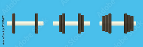Dumbbell and weight for sport and bodybuilding for fitness and health. Gym and exercises for strength and muscle. Training and equipment for health and sports. Isolated design. Vector