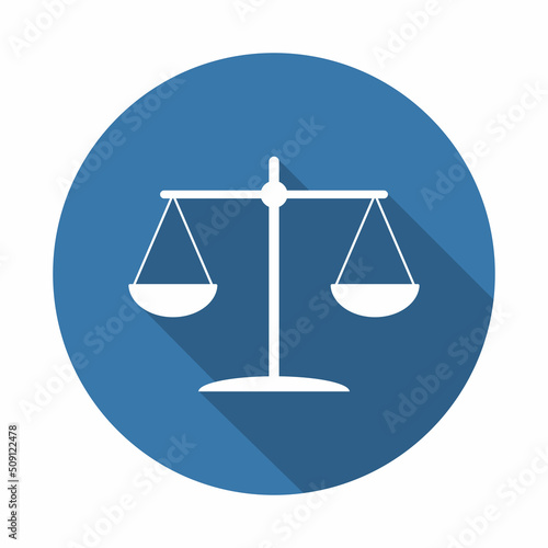 Scale and law. Symbol of justice and equality. Iddyustration court judge and lawyer. Legal sign and decision, measure of crime and punishment. Symbol of weight and balance. Vector.