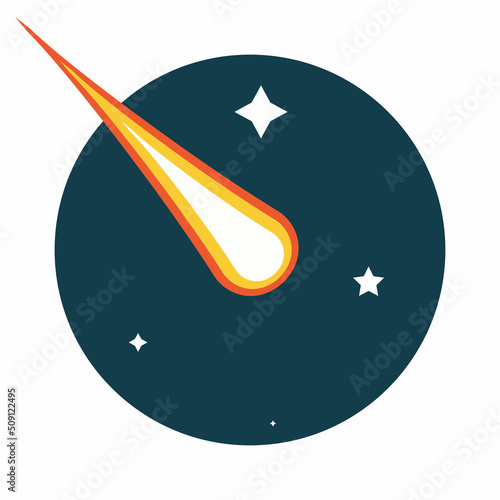 Comet and star in galaxy, asteroid or meteor in space and cosmos background. Night meteorite and sky, fireball in the sky. Science astronomy and astrology, cosmos and universe illustration. Vector