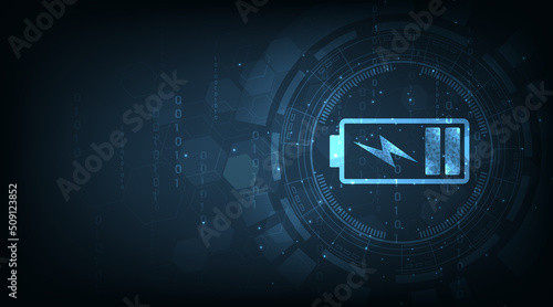  Electrical energy concept design.Battery cells symbols on dark blue background.Energy Efficiency, Vector illustration.