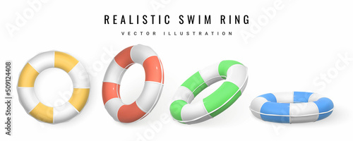 3D Swim ring. Realistic swiming circle. Summer time symbol isolated on white background. Summertime object. Vector illustration