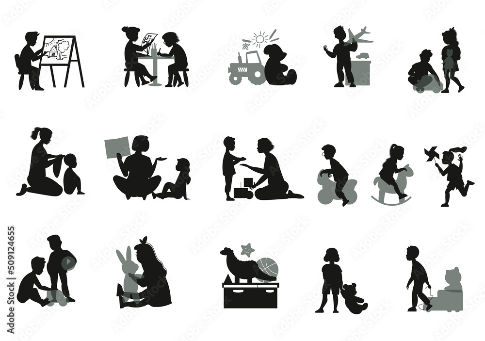 Kindergarten Play Children Silhouette design premium vector template Kindergarten Play Children Silhouette design premium vector template