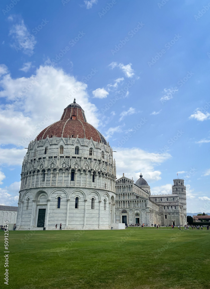 baptistery cathedral and pisa leaning tower in summer