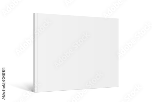 Closed horizontal paperback book, catalog or magazine mockup