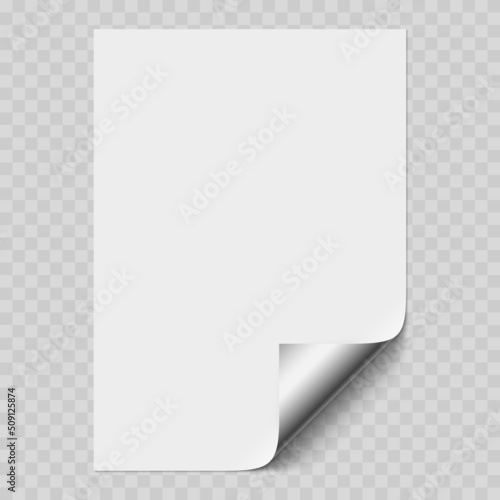 Vector white realistic paper page mockup with silver corner curled.