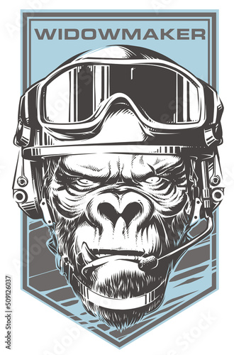 Vector Gorilla with Military Helmet 