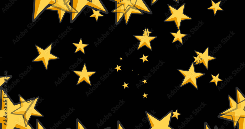 Image of multiple stars floating on black background Image of multiple stars floating on black background
