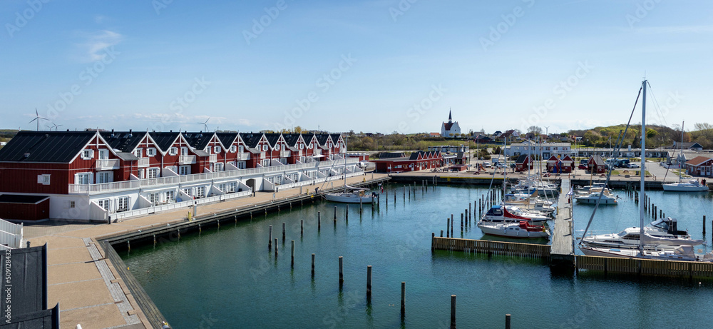 Panorama of houses near to the sea in Bagenkop, Langeland island, Denmark