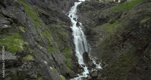 Slow motion at famous trollstigen waterfall without people photo