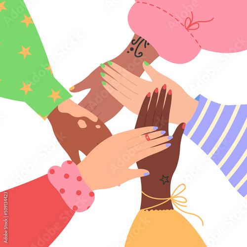 People of diverse race culture ethnicity and country together. Allyship concept. Coexistence. Multicultural society. Feminism