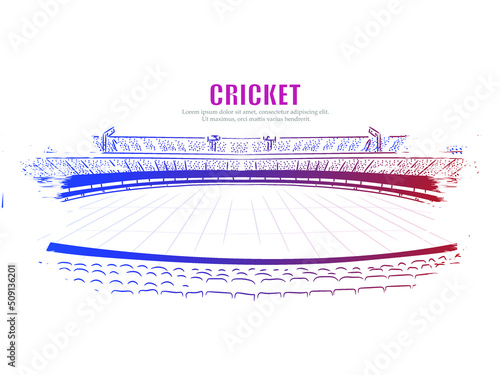 Cricket stadium poster sketch line drawing illustration vector. 