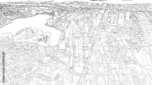 Cityscape Sketch. Vector rendering of 3d