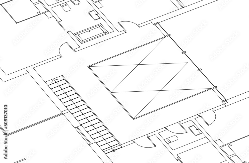 Fototapeta premium Modern house architectural drawing 3d illustration