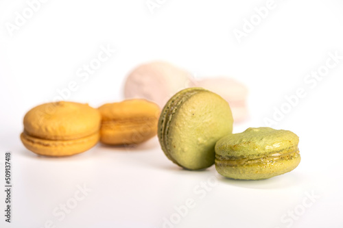 colorful macarons cake or macaroons isolated on white background
